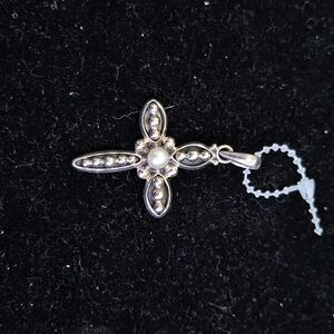 Silver Cross Pendant with Pearl Center - Women Jewelry